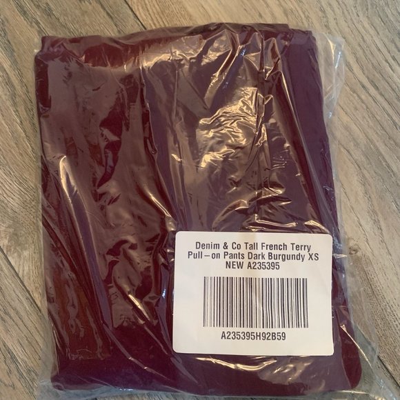 NWT DENIM & CO. ACTIVE FRENCH TERRY PULL-ON PANTS DARK BURGUNDY XS (TALL) - Picture 5 of 7